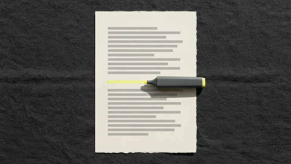 One printed page with a single yellow line and a highlighter pen laid right along it